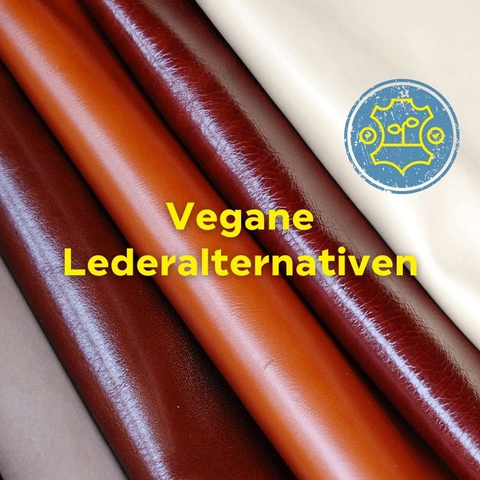 Bahnen veganes Kunstleder in Braun, Rot und Creme, Titelbild: Vegane Lederalternativen.