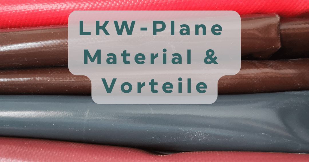 Gerollte LKW-Planen in Rot, Braun und Grau als Rohmaterial, Titelbild: LKW-Plane Material und Vorteile.