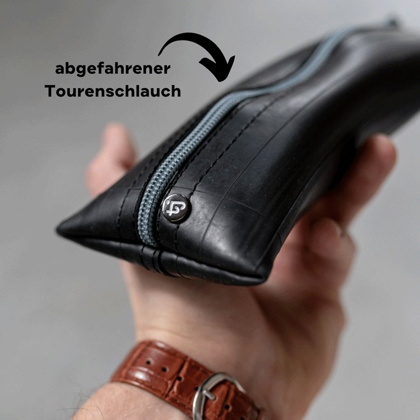 Federmäppchen aus Fahrradschlauch grau - upcycling Stifteetui Cipollino von tjuub