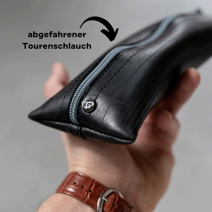 Federmäppchen aus Fahrradschlauch grau - upcycling Stifteetui Cipollino von tjuub